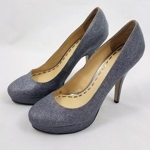 Enzo Angiolini Silver Glitter Platform Pumps Heels